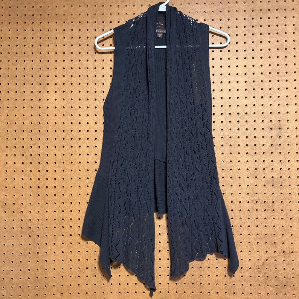 Fever Open Front Vest Small Black Pointelle Knit Goth Fairy Grunge 90s Y2K Vtg‎